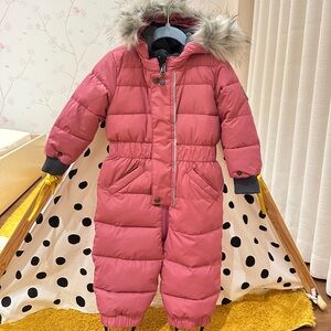 Deux par Deux Pink One Piece Snowsuit with Faux Fur Hood